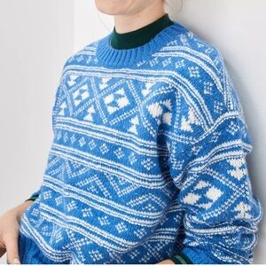 American Eagle Outfitters Blue and White Fair Aisle Knit Sweater EUC